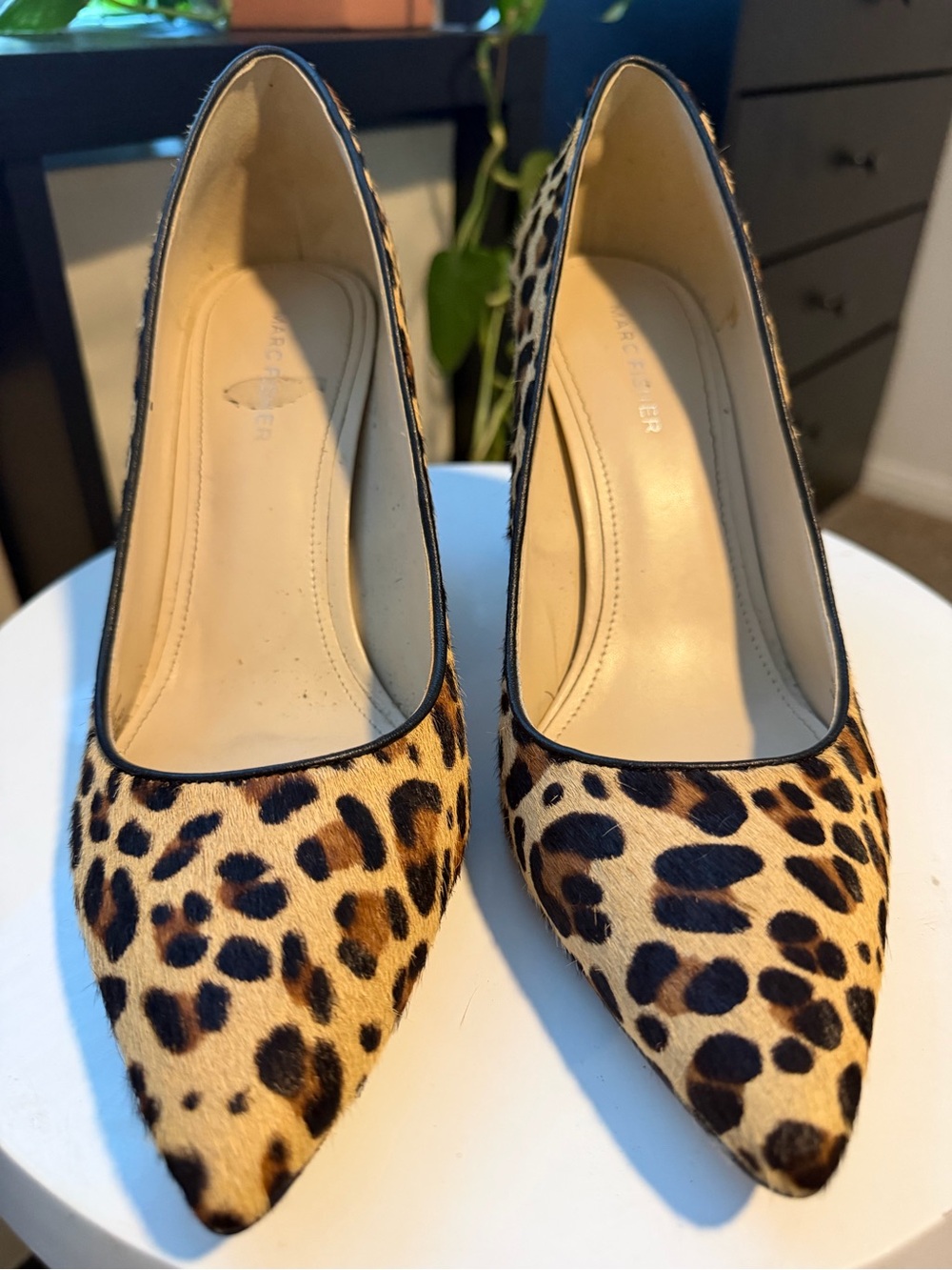 Marc Fisher Leopard Print Pointed Toe Pumps - Tan & Black